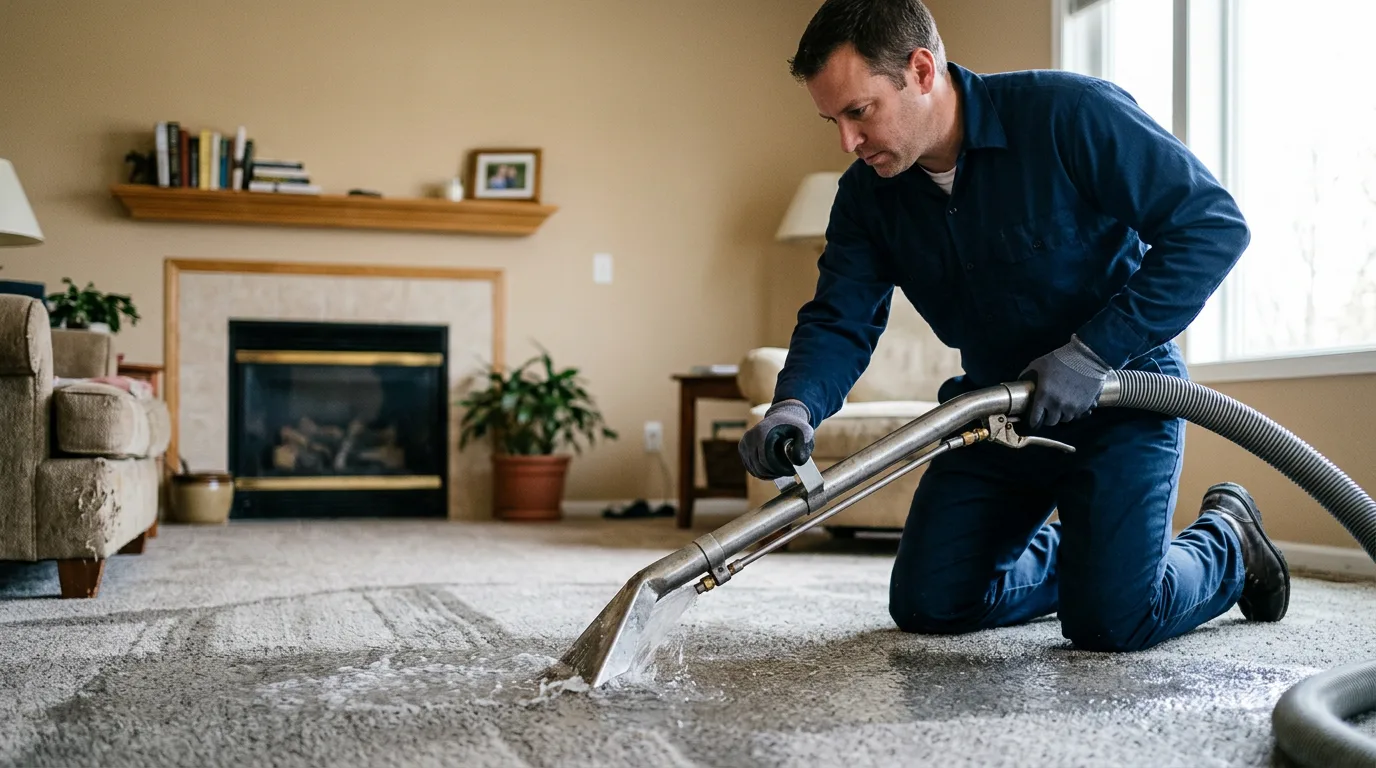 Water damage restoration technician working near Hume, IL